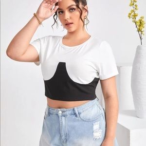 Shein plus size two tone crop tee